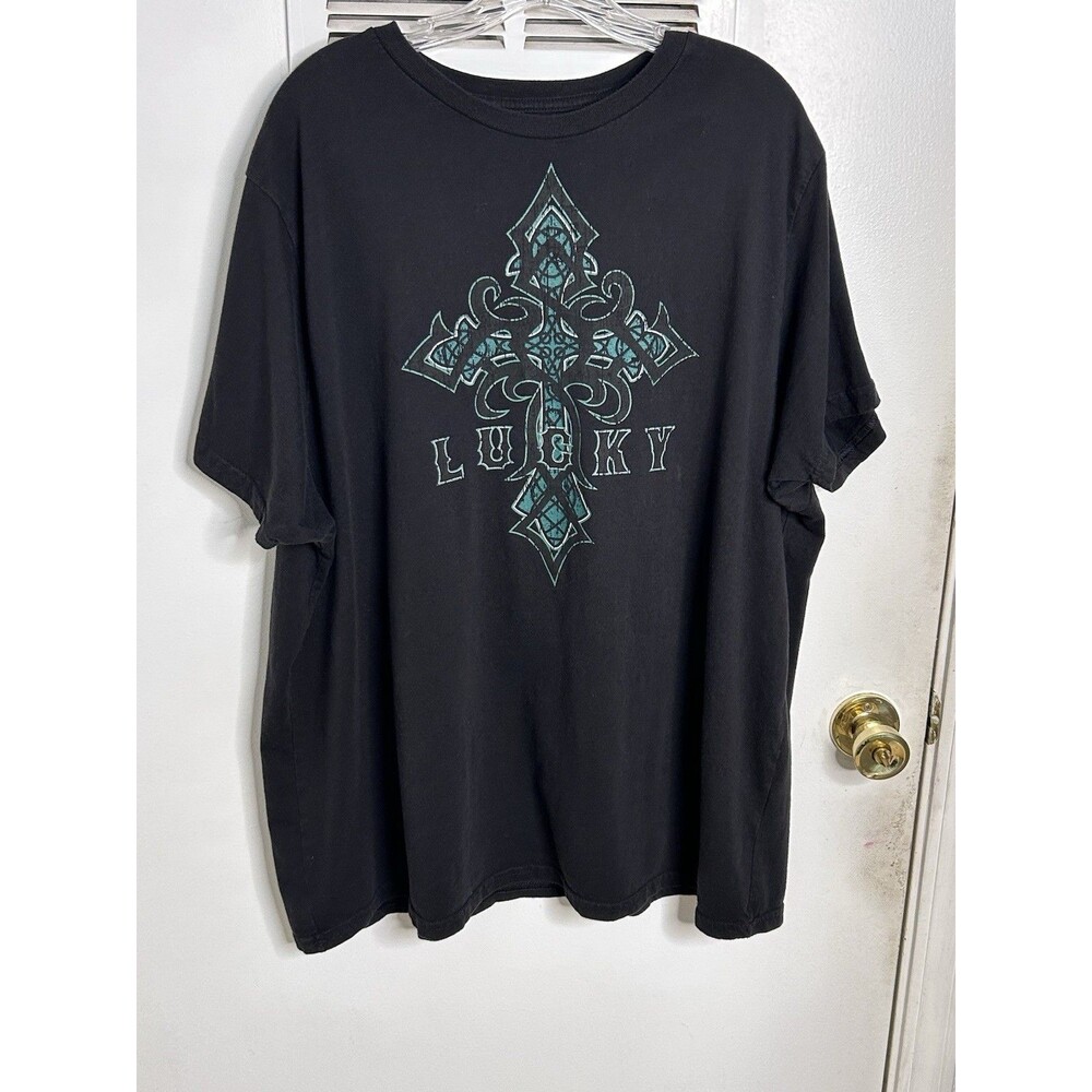 St Patricks Day Celtic Cross T Shirt Mens 3XL Black Teal Lucky Graphic Tee